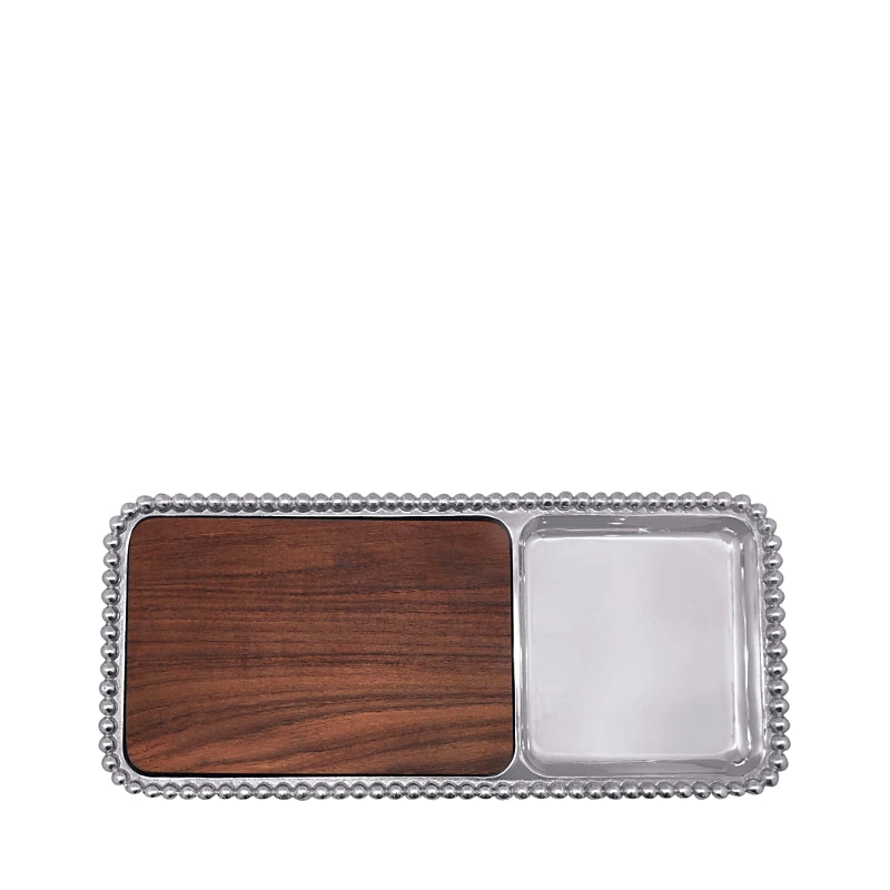 Mariposa Pearled Cheese & Cracker Server with Dark Wood Insert
