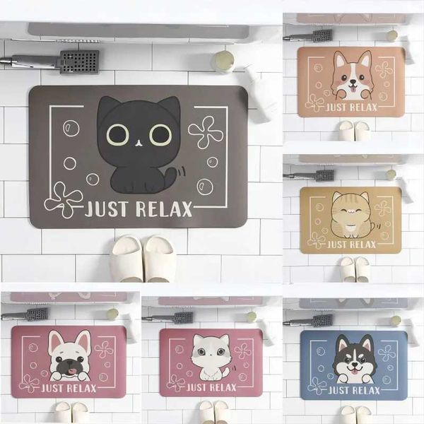 Cartoon Animals Bath Mat Super Absorbent Bathroom Rug Non Slip Cute Cat Dog Printed Toilet Entrance Carpet for Home Room DecorC250102