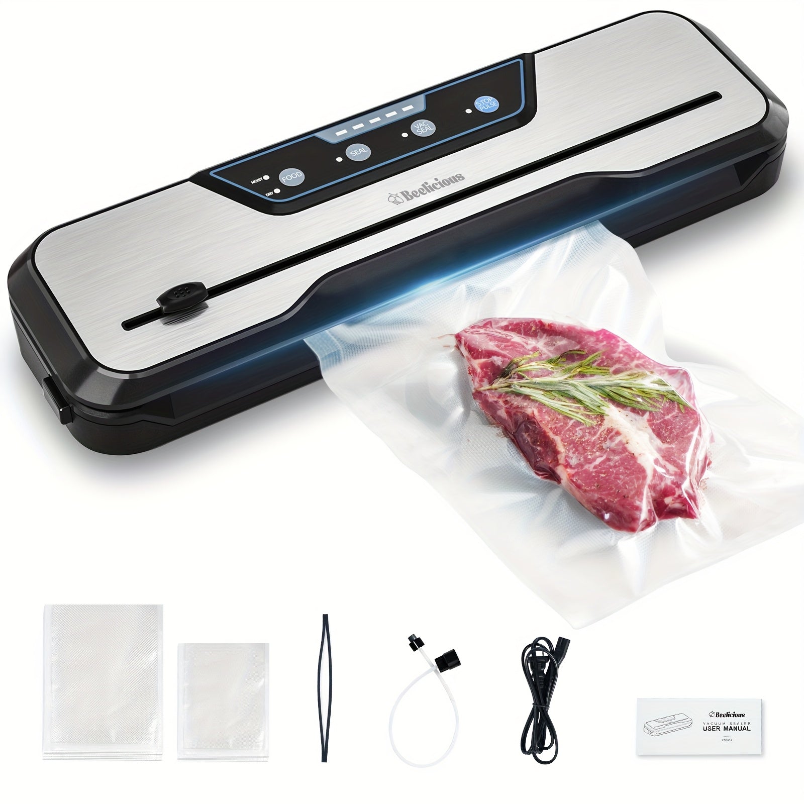 TEMU Vacuum Sealer With 10 Bags | 75000pa Auto | Built-in Cutter & Mode | Compact, Quiet Design | Sous Vide Ready | Freshness Preservation