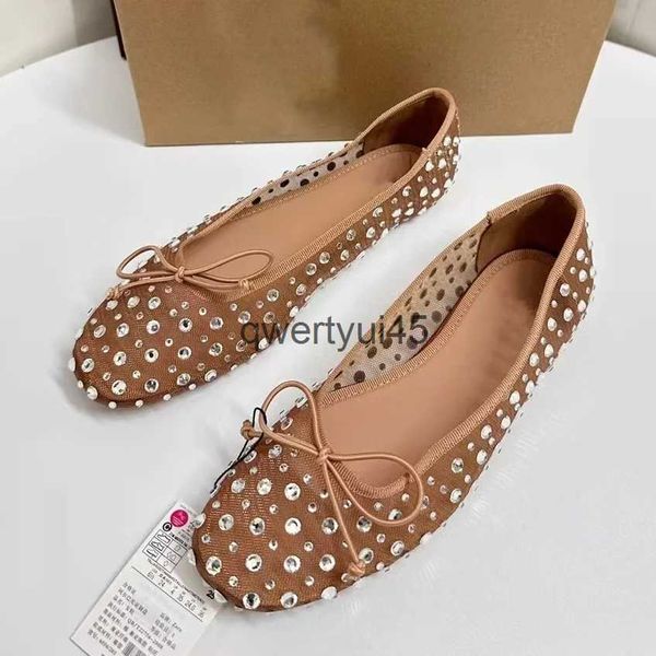 Dress Shoes 2024 TRAF Siny Mes Womens Ballet Apartment Sparkling Rinestones Designer Bow Casual Round Toes Salow Mary Jane Soes qwertyui45 H