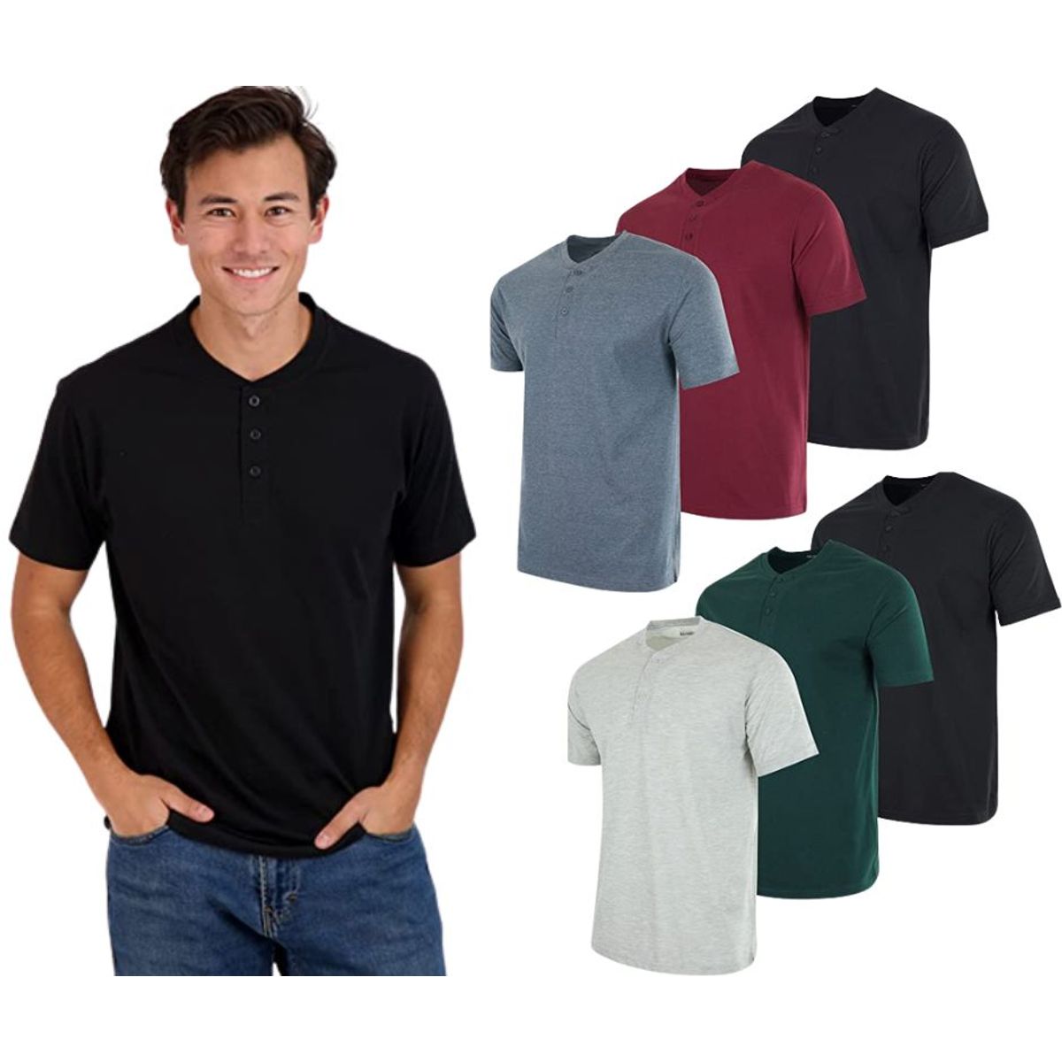 Men's Short Sleeve Cotton Henley T-Shirt (3-Pack) - XX-Large