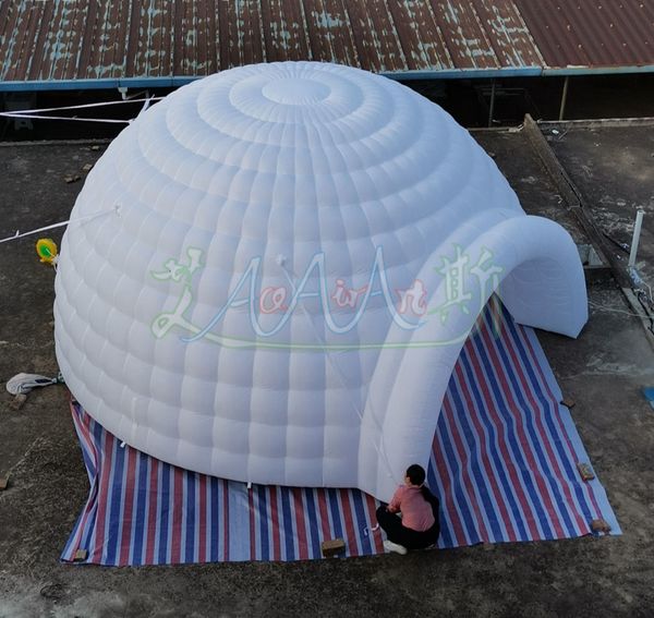 16 Changing Colorful Lighting Inflatable Igloo Camping Marquee White Dome Tent with Free Air Blower for Party