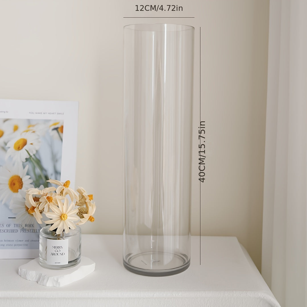 TEMU Contemporary Acrylic Cylinder Vase - 1pc Clear Tabletop Flower Vase, Wide Mouth, 4 Sizes, Home Decor For Kitchen, Living Room, Wedding