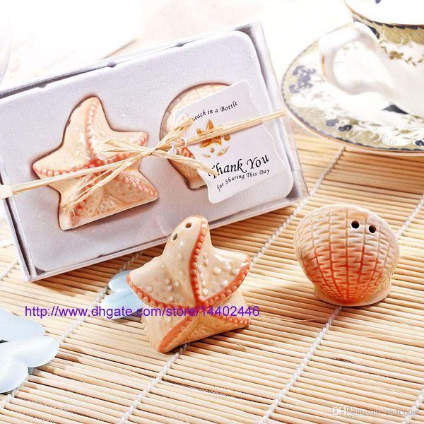 Wedding favors 200 pieces-lot wholesale beach style Seashell and Starfish Salt and Pepper Shakers party gifts