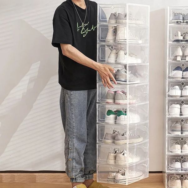 Storage Holders Racks ten Clear Fold Plastic Shoes Case Thickened Transparent Shoes Box Storage Door Home Closet Shoes Organizer Case Shelf