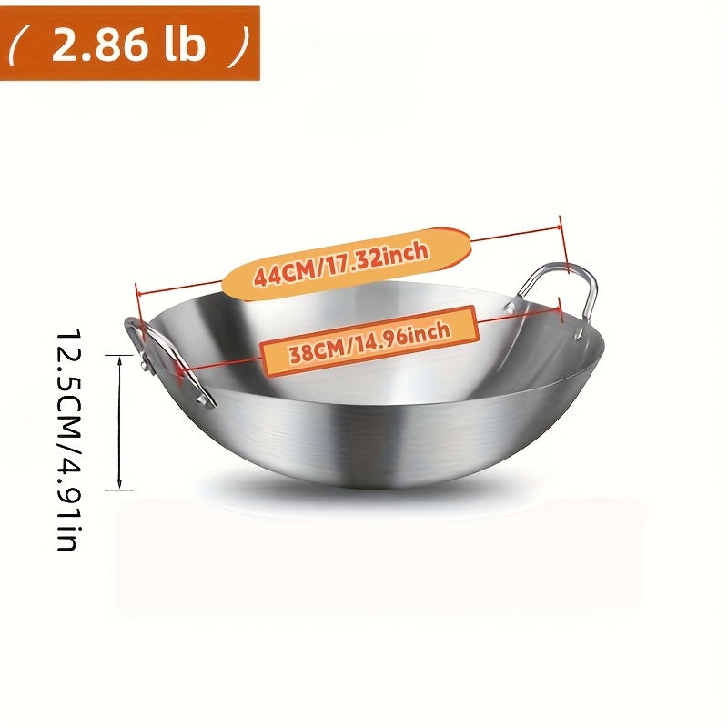 TEMU Heavy-duty Stainless Steel Wok Pan & Fryer - Professional & Home Kitchen Cookware With Surface, Heat Distribution - Compatible With Gas,