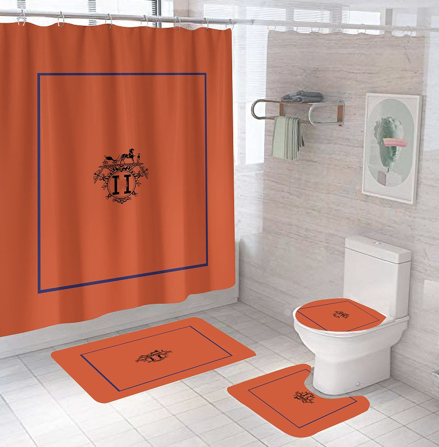 Shower Curtain Fashion Brand Designer Digital Printing Polyester Waterproof and Mildew-Proof Shower Curtain Three-Piece Set Factory Wholesale