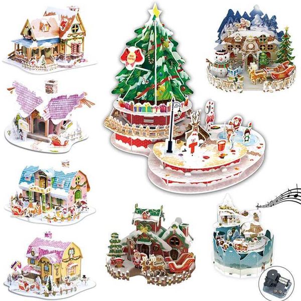 3D Jigsaw Puzzle EVA Christmas Tree Music Box Candy Mini House DIY Model Assemble Nordic Style Building Xmas Gifts Z241123