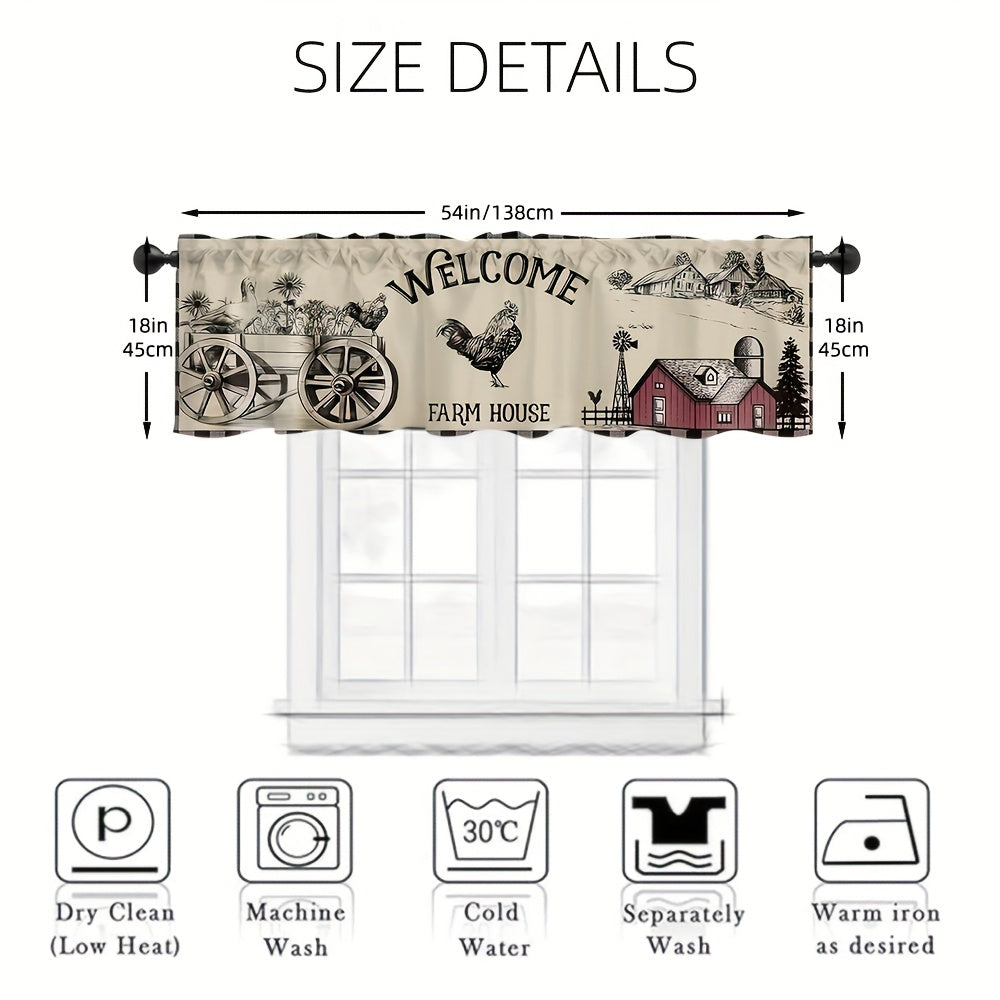 TEMU Welcome Farm House Themed Curtain, 100% Polyester Semi-sheer Woven Rod Pocket Window Valance, Vintage Kitchen Decor, 60-70g Curtain For Living