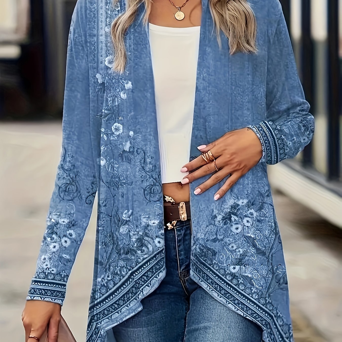 TEMU Spring And Autumn New Women Tops Floral Print Cardigan Casual Long-sleeved Thin Coat