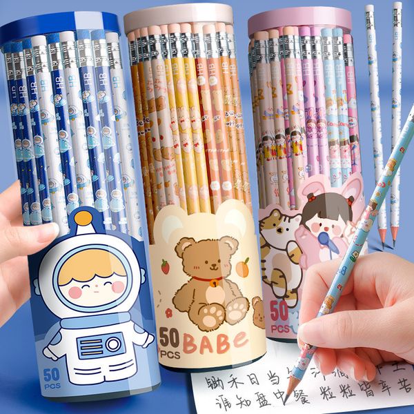 Pencils 30-50-Barrel Wooden HB With Eraser Cute Sketch Drawing Student Writing Stationery Office Supplies Children&#039;s Gift 230317