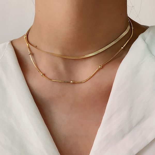 Chokers Elegant 18K Real Gold Plated Choker Necklace Double Layer Snake Chain Necklaces For Women Wedding Jewelry Gift Luxury Accessory Whol