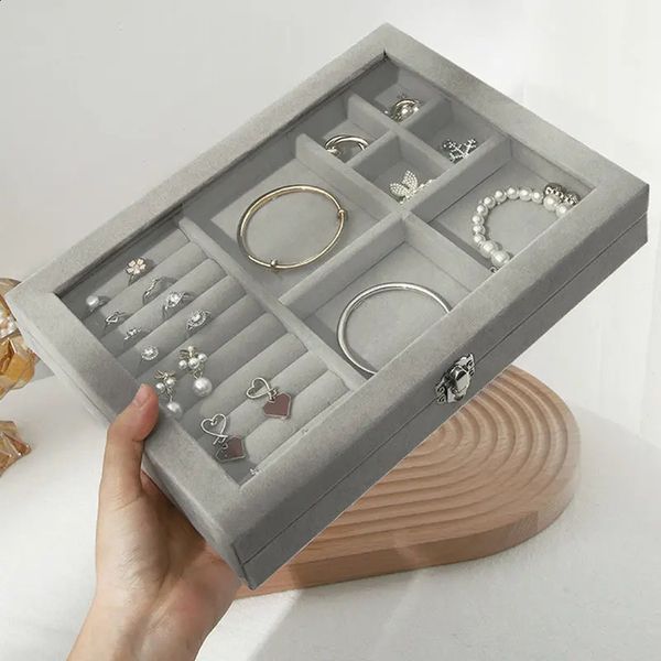 Velvet Jewelry Box Display Tray Drawer Storage Jewellery Holder For Ring Earrings Necklace Bracelet Soft Velvet Organizer Case 241230
