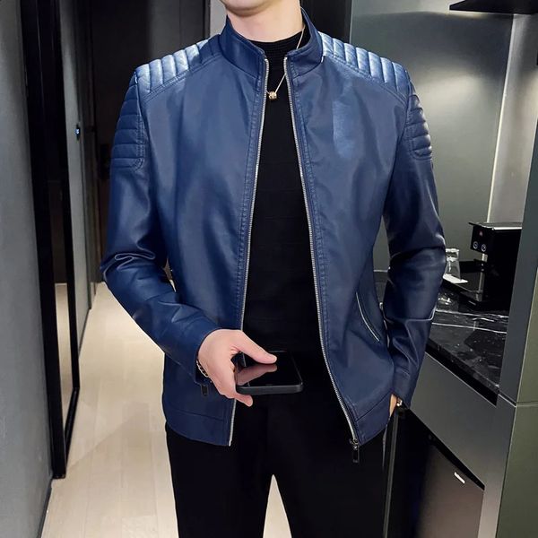 2024 MOTO PU CAUSCA DE CATA DE CALELHO HOMEN WINTER LEAHTER MAL SPOP STAND CLARO CASUAL CASual Windbreaker Trendy Mens Clothing Black Blue 2