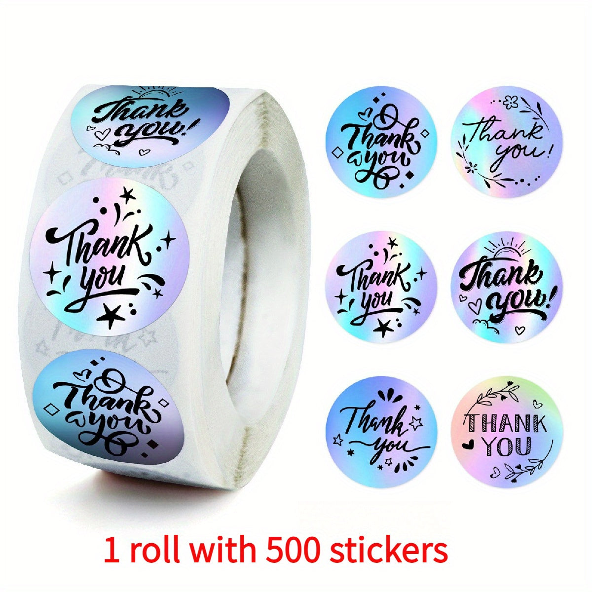 TEMU 1 Roll Of 500 Reusable "thank You" Stickers - Colorful, Round, Glossy Finish, Self-adhesive, Ideal For Gift Wrapping, Party Decorations, And