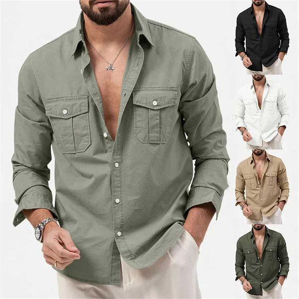 Mens tactical cargo shirt pocket long sleeved mens clothing 2024 trend loose casual chemical Hombre spring collar topW24072659