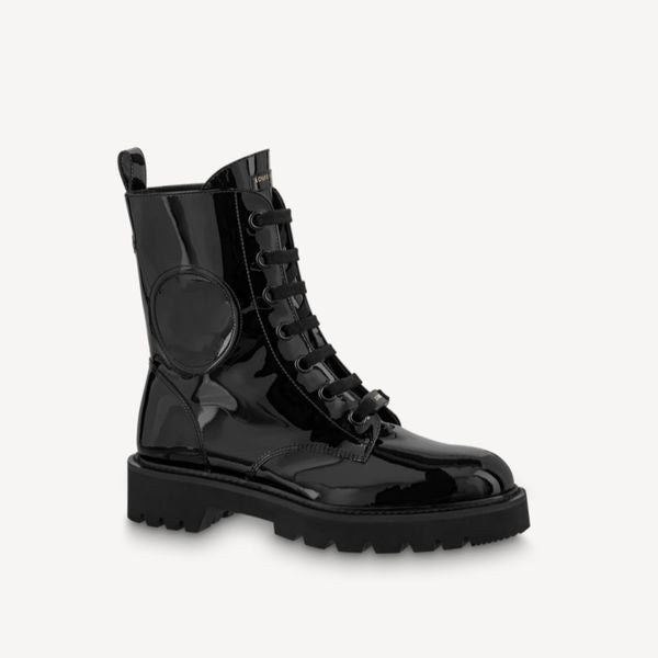 Explosion woman TERRITORY FLAT RANGER 1AABCG military boots glossy patent calf leather tonal laces Circle signature military-inspired luxury