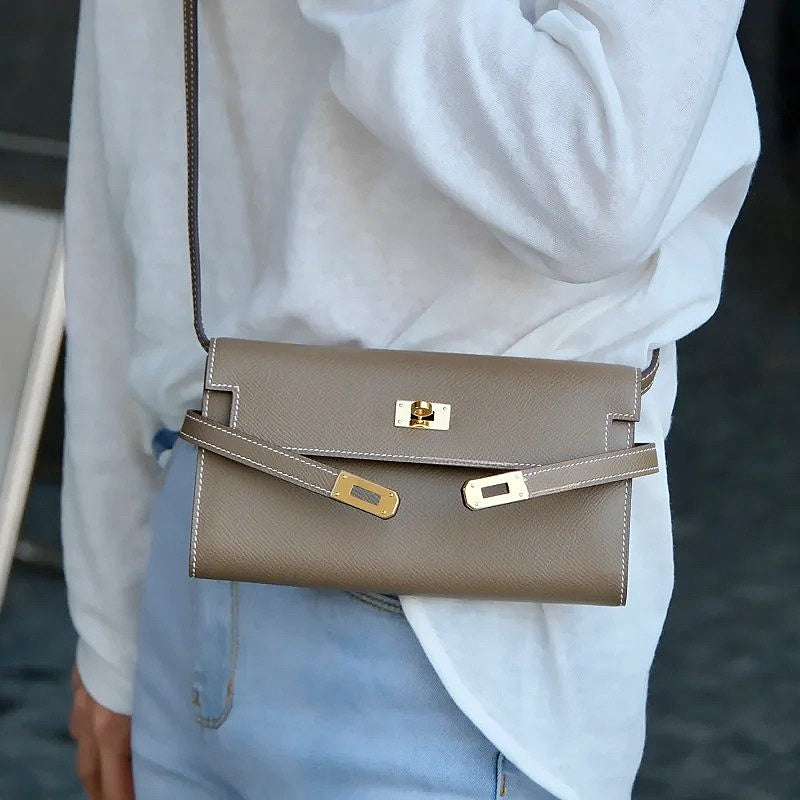 10A sewn wax silk shoulder cross body fashion handbag elastic goat elephant gray armpit genuine leather high quality designer bag