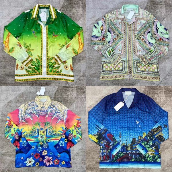 24ss High Quality Men Designer Silk Casual Shirts tn New Tide Classic Style Patter Print Long Sleeved Lapel Collar Button Loose Casual Hawai