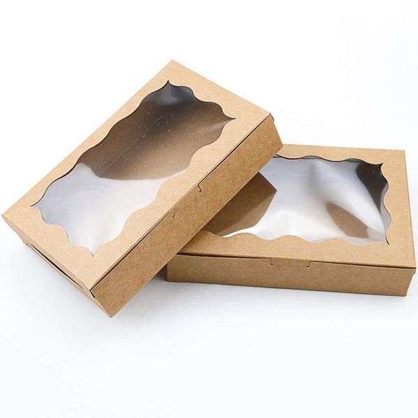 White Brown Kraft Cookie Box with Clear Window Premium Small Paper Gift Box Container for Dessert Pastry Candy Packaging