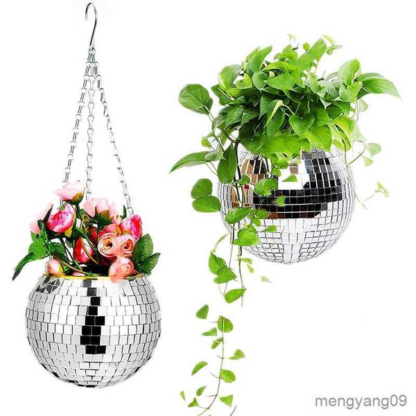 Planters Pots 5 Colors Christmas Decor Disco Ball Planter Vase Wall Hanging Planter Pot Flower Pots Rope Hanging Flowerpot Balcony Home Deco