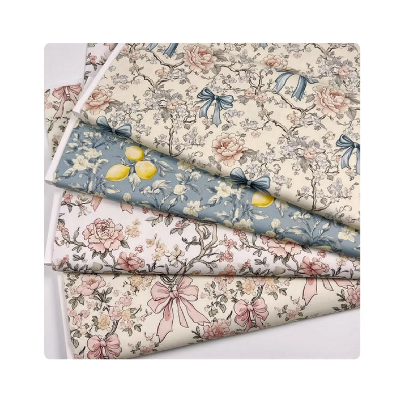 Retro Romantic Bowknot Print Pure Cotton Plain Fabric, Handmade DIY Garment, Dress, Notebook Decoration Sewing Tissue, M49