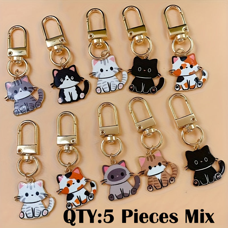 TEMU 5pcs Mix Cute Cartoon Cat Pendant, Pet Keychain, Clothing Backpack, Car Key Pendant, Metal Keychain, Keyring, Phone Chain, Christmas New Year