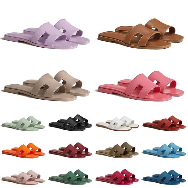 Designer Women sandals Genuine Leather Flat Slippers Summer Fashion Beach Letter Drag Nude Black White Brown Matte Women&#039;s Slipper sand