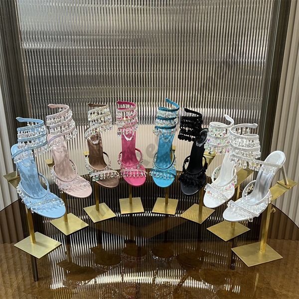 Colourful square Chandelier Crystals Sandal snake twining elegant Sandal stiletto High heel RENE CAOVILLA Gold rhinestone dress shoes Silver