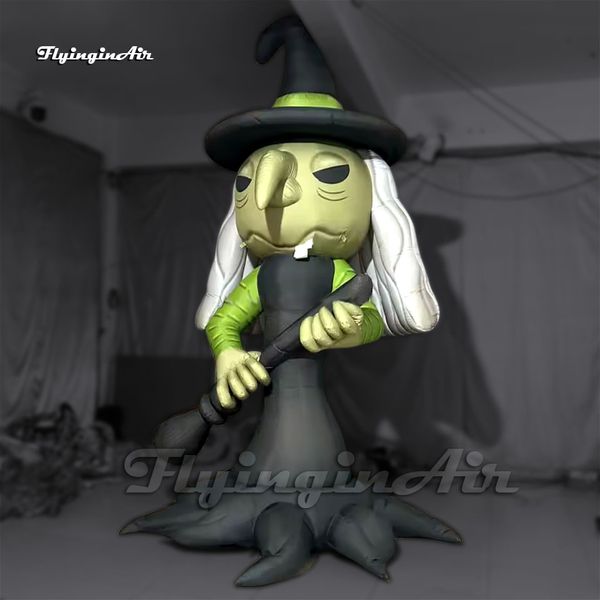 4m Black Giant Halloween Inflatable Witch Hallowmas Character Model With A Broom For Outdoor Decoration