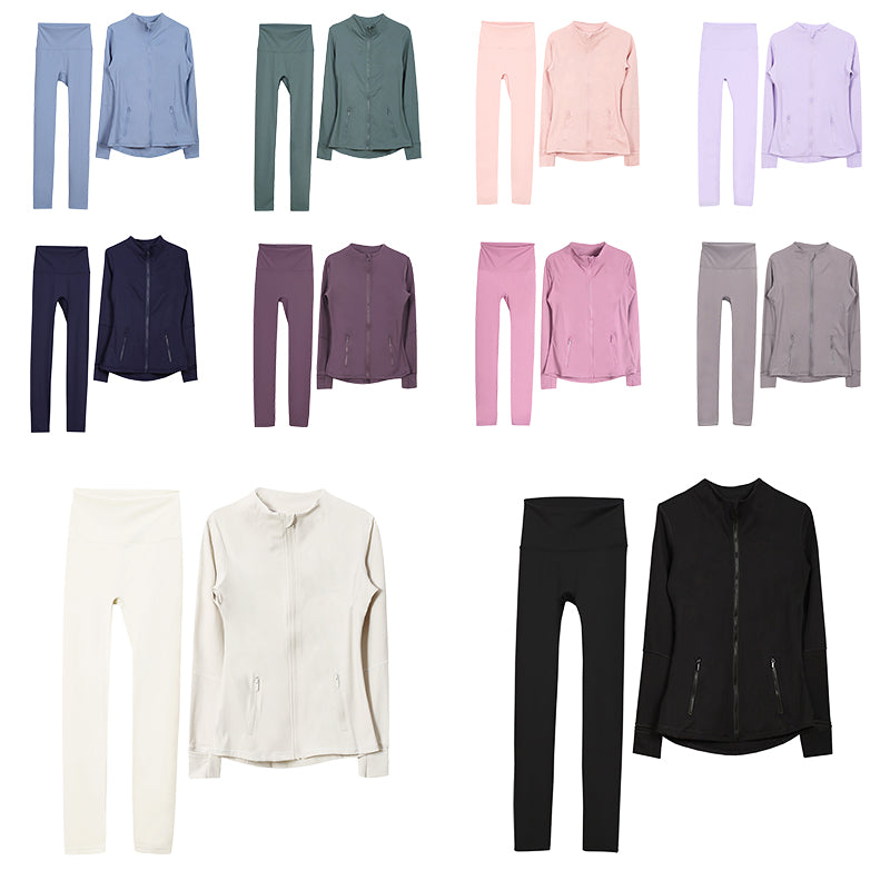 Womens Yoga Sets Gym set Jacket and Leggings Yoga Jacket Workout Elastic Waist Fitness quick dry fitness Activewear Sweatshirt jaket pants lemonlys