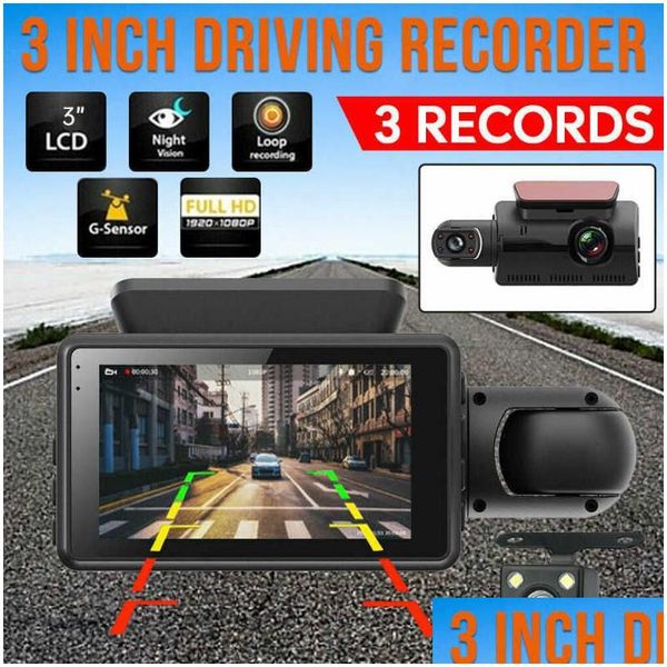 Electronics Other 1080P Wifi Dash Cam Front And Rear Interior 3 Cameras With Gps Dual Lens Car Dvr Night Dashcam Vehicle Camera Drop Dh7Oa e