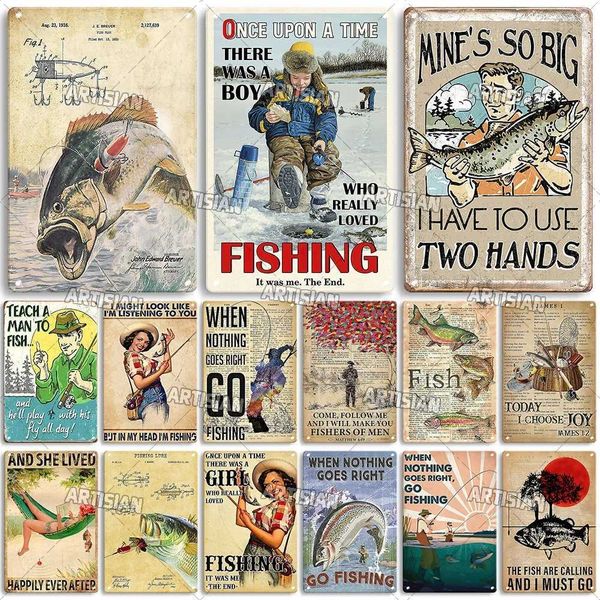High Quality Artisian Fishing Metal Poster Sport Tin Plate Lure Decorative Sign Wall Decor Garage Bar Club Hotel Cafe Kitchen Home T250118