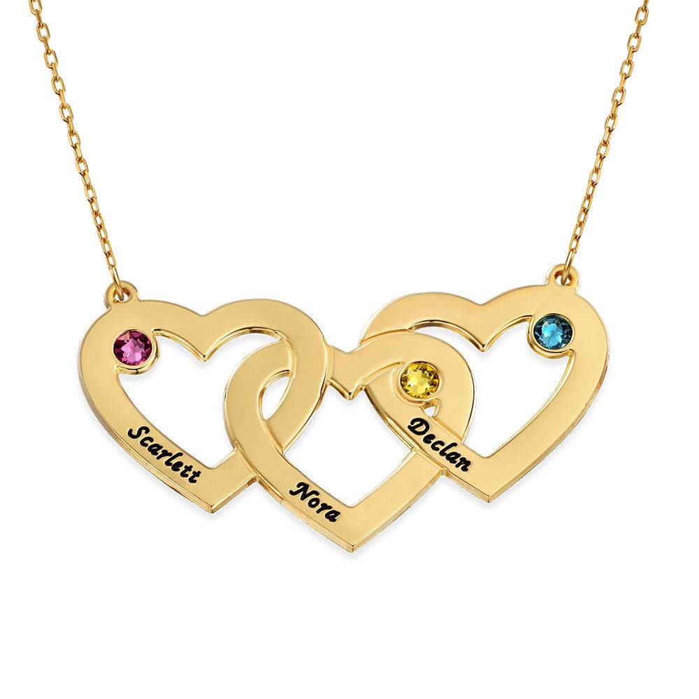 Intertwined Hearts Necklace with Birthstones in 10K Solid Yellow Gold