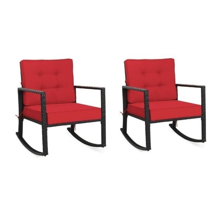 Rattan Cushioned Rocking Chairs (Set of 2) - Red