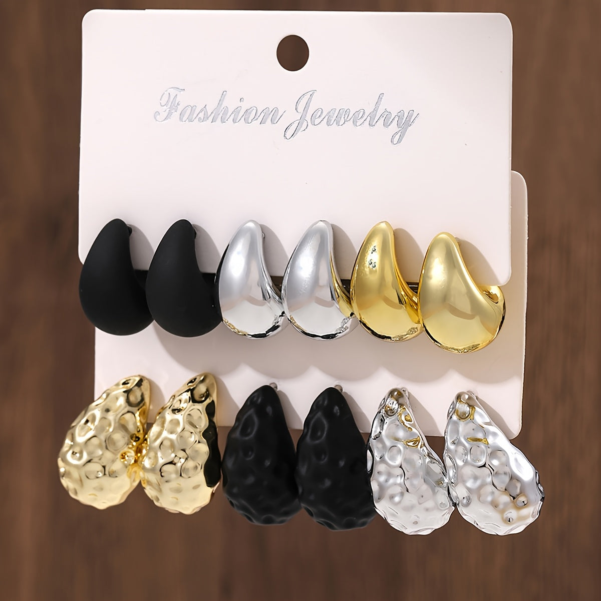 TEMU 12pcs Fashion 3-color Stud Earrings, Ccb Glossy Water Drop And Wrinkle Water , Elegant Daily Versatile Jewelry And Date Party Jewelry For Women