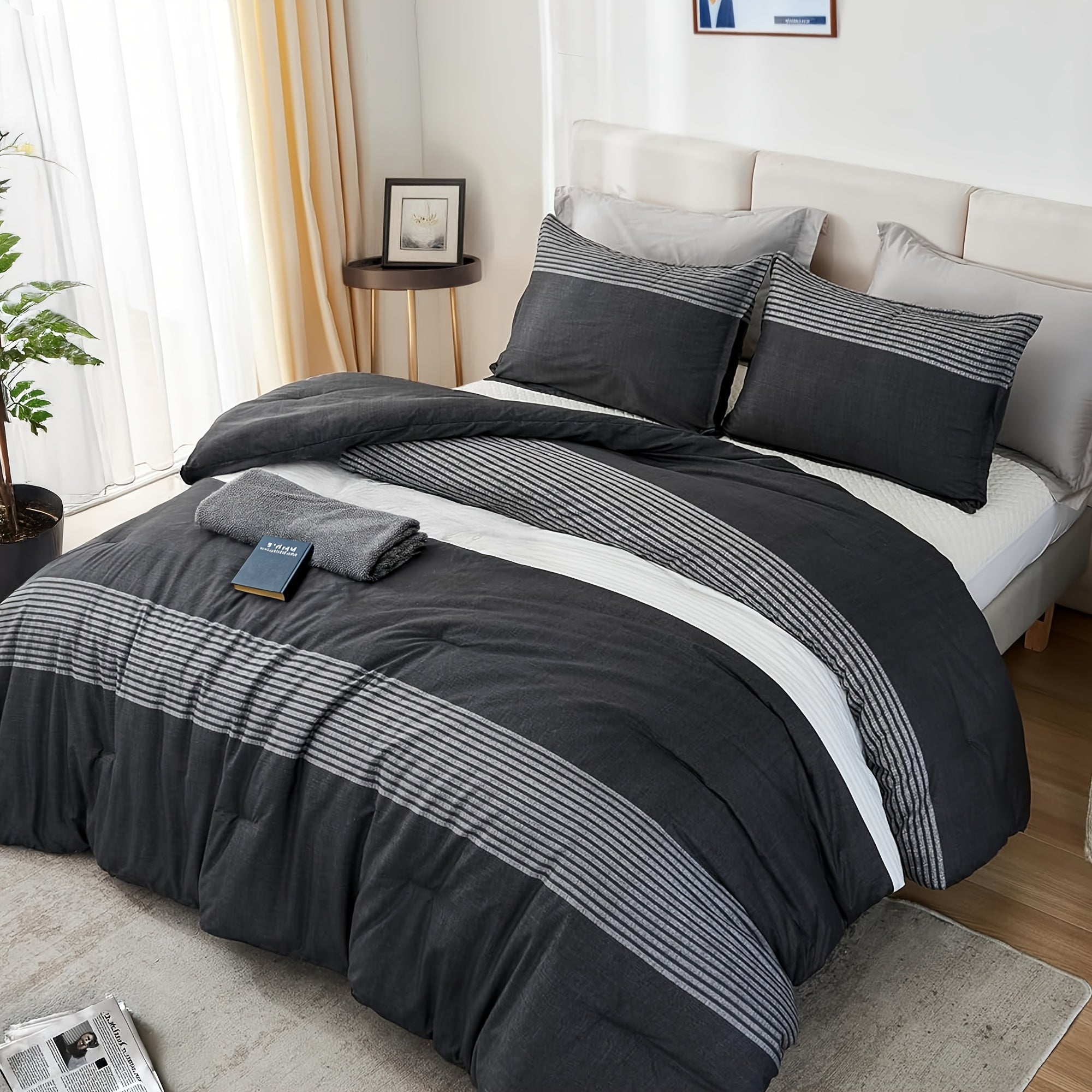 TEMU 2-3pcs Fluffy Comforter Set Bed In A Season Breathable Bedding Set, Includes 1 Comforter, 1 Pillowcases, In Twin, Full, Queen, King Sizes,