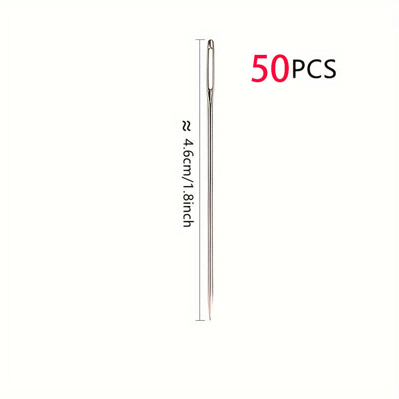 TEMU Pack Of 50 Large Eye Hand Sewing Needles Stitch Needles Artificial Leather Sewing Ribbon Embroidery Needle Thick Sweater Knitting Thick Needle