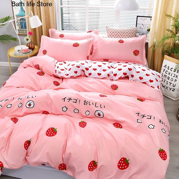 Bedding sets 4 pieces of pink strawberry Kawaii bedding deluxe children&#039;s duvet covers soft duvet covers pillowcases and bed sheet deco