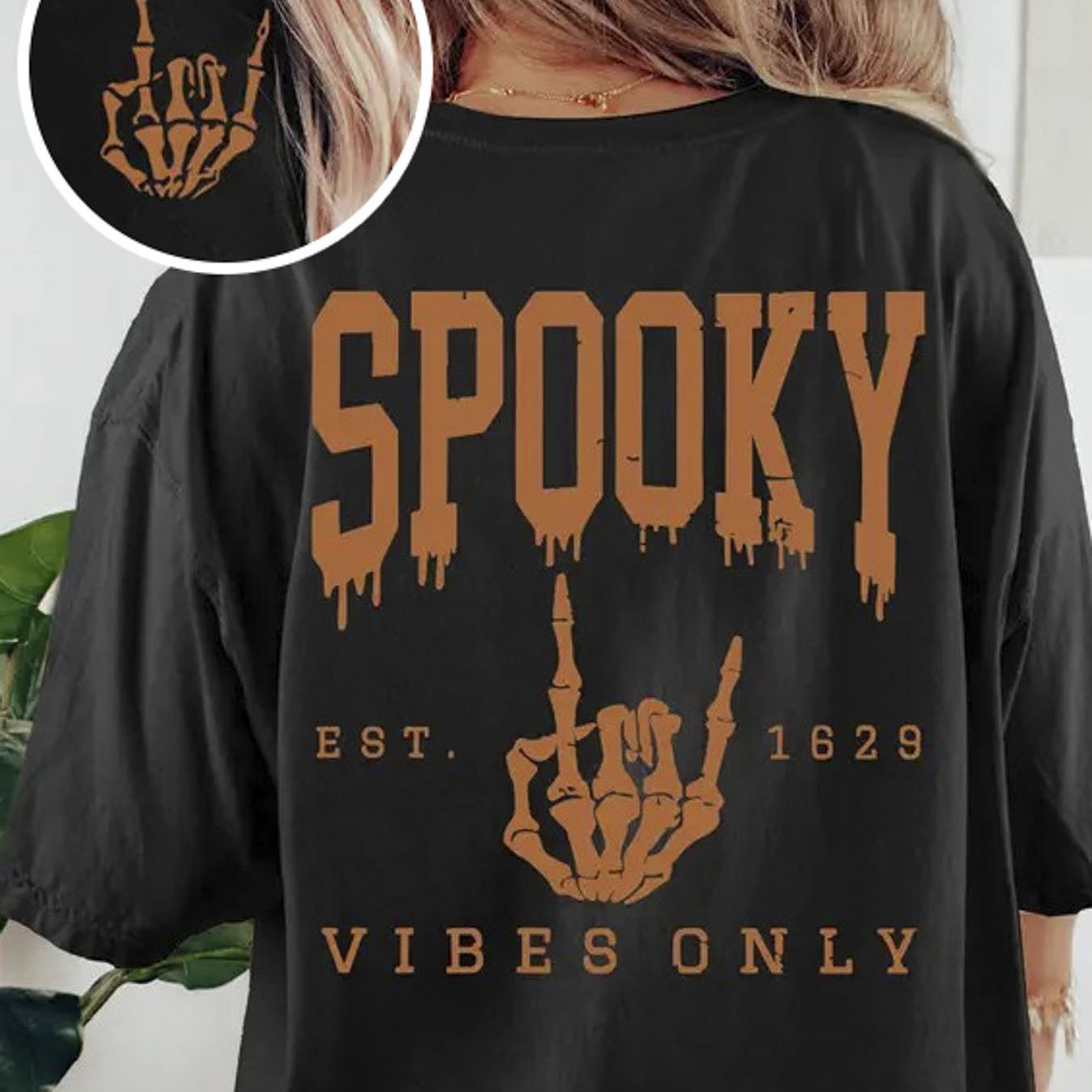 TEMU Women's Beige T-shirt - Back Print Only Graphic - Soft Breathable Everyday & Halloween Party Top - Casual Tee - Perfect Gift For Women -