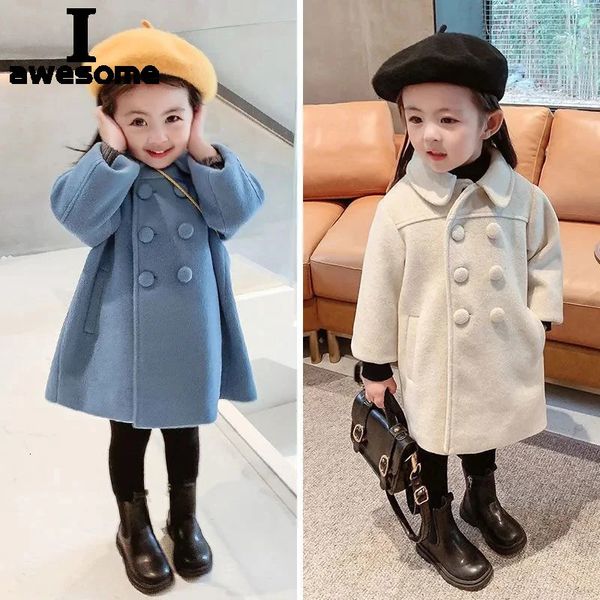 Double Breasted Girls Woolen Coats Autumn Winter Trench Jacket Coat 26Yrs Children Clothes For Kids Outerwear Birthday Present 241022