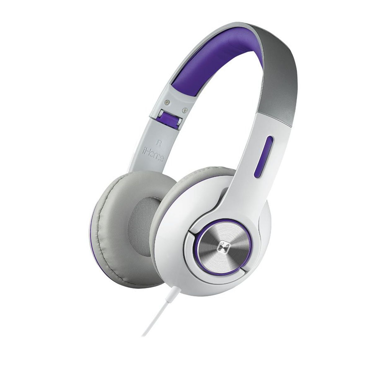 iHome iB45BC On-Ear Foldable Headphones with Pouch - iHome On-ear Headphones (White-Purple)