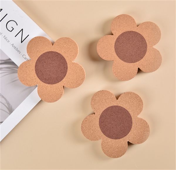 Cork Coasters Drinks Reusable Coaster Natural Cork 4 inch Flower Shape Wood Coasters Cork Coasters For Desk Glass Table JL1538