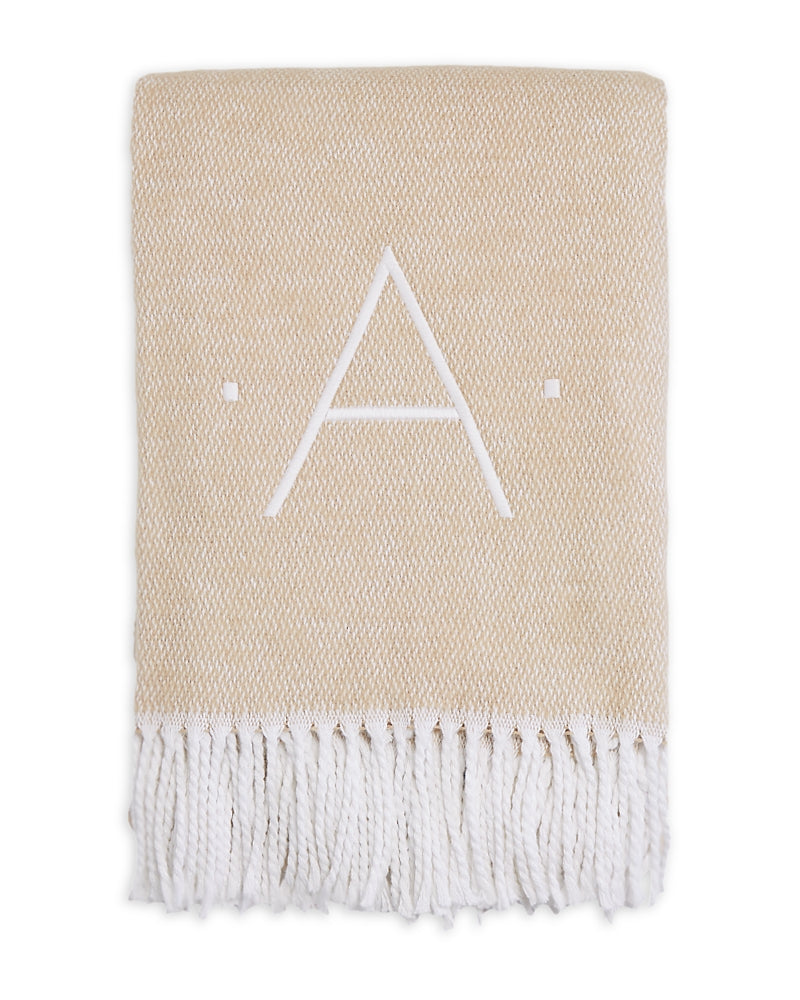 Matouk Pezzo Monogrammed Fringe Throw Blanket