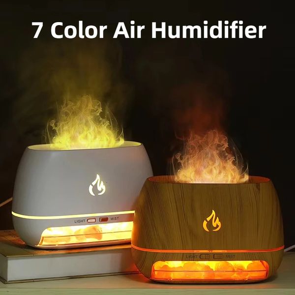 Himalayan Crystal Salt Stone Aroma Air Humidifiers 3D Flame Fire Colorful Night Light Aromatherapy Essential Oil Diffuser 241231