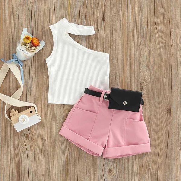 Baby girl sleeveless top and shorts set with waist bag suitable for summer clothing Y250111