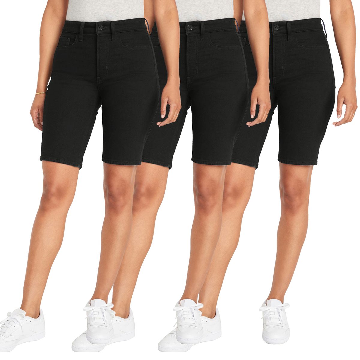 Juniors' School Uniform Super Stretch Bermuda Shorts (1 or 3-Pack) - (3-PK) S/BRSS-BK - 13/14
