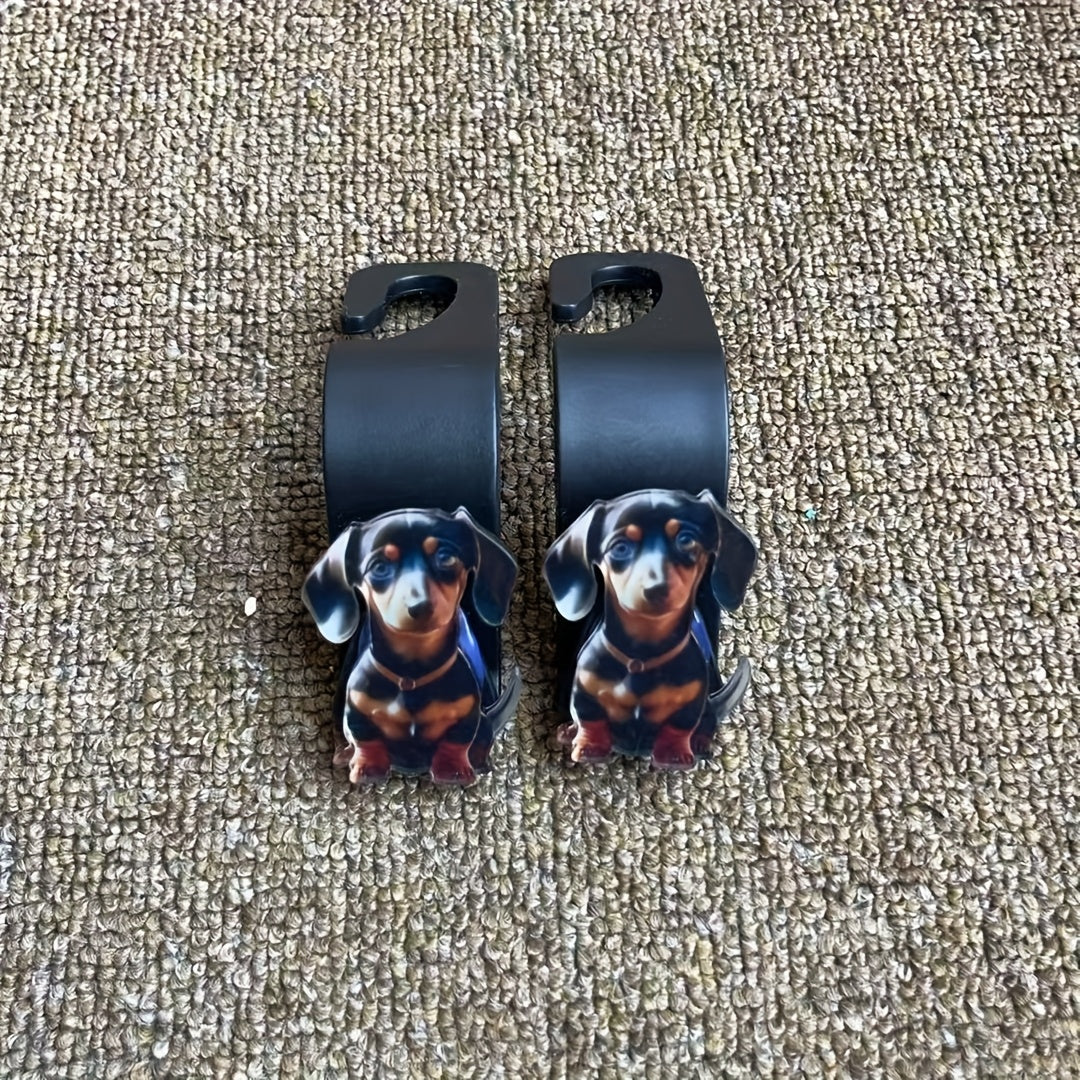 TEMU 2pcs Cute Dachshund Acrylic - 2d Seat Back Hangers For Couples & Pet Lovers, Durable Material, Fun & Functional Car Interior Accessories