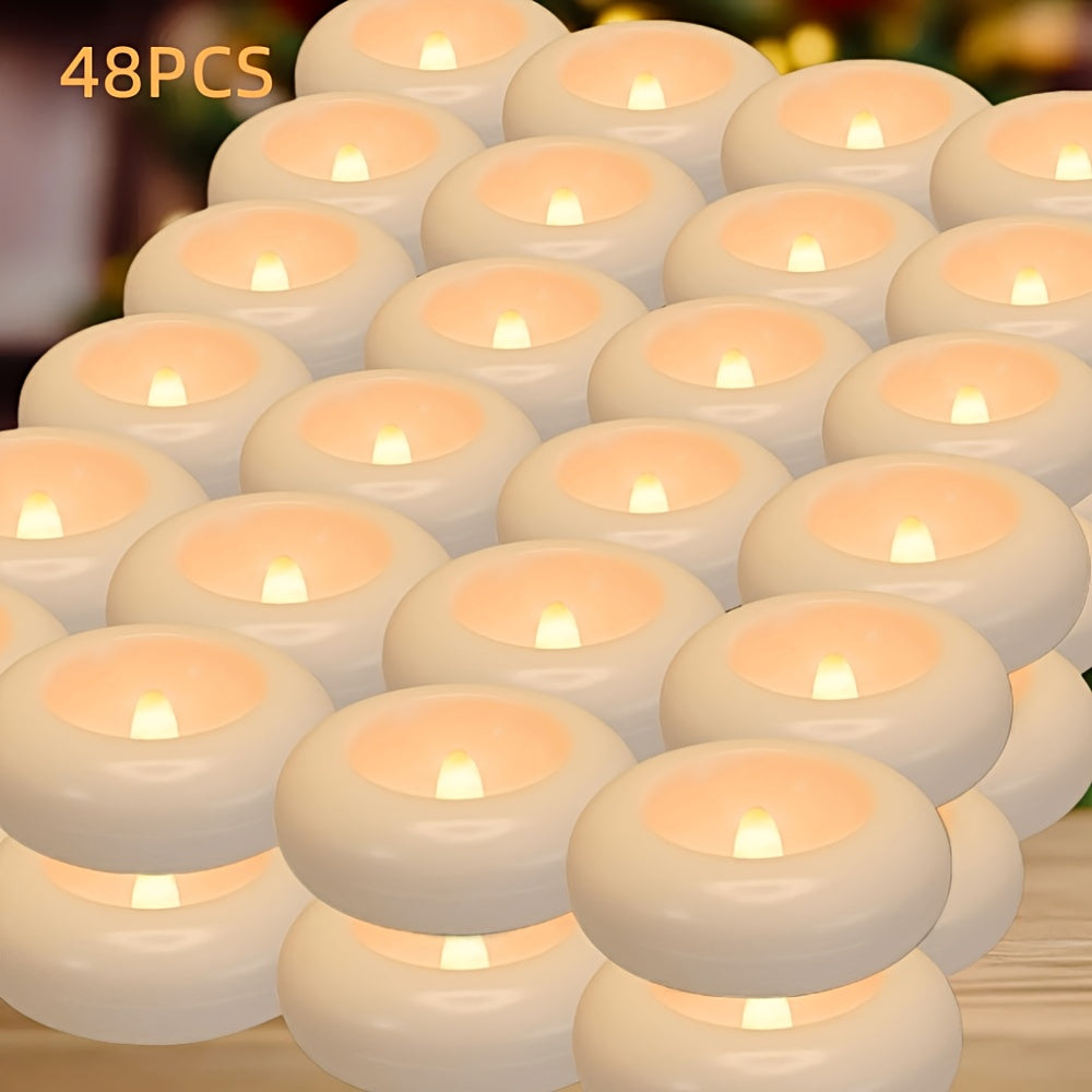 TEMU 2025 Upgraded 24-48pack Flameless Led Floating Candles Battery Operated Waterproof Pool Lights For Bathtub, Wedding Centerpieces & Aquarium