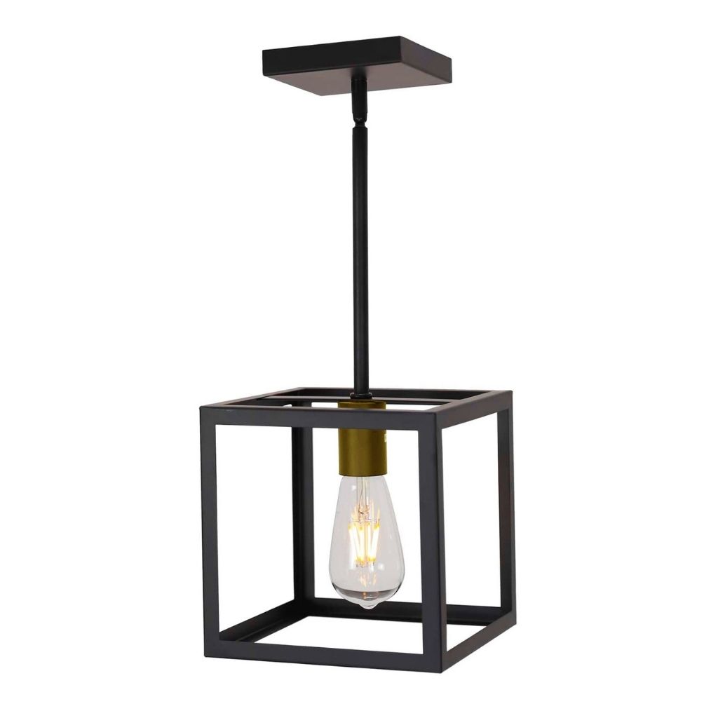 Light Cage Hanging Lighting Fixture with Adjustable Height - Gold